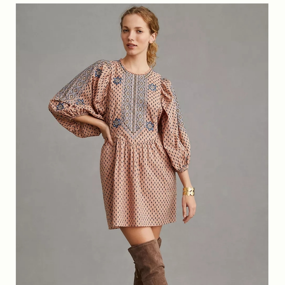 Anthropologie embroidered tunic mini dress
